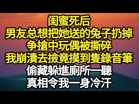 闺蜜死后，男友总想把她送的兔子扔掉，争搶中玩偶被撕碎，我崩潰去撿竟摸到隻錄音筆，偷藏躲進廁所一聽，真相令我一身冷汗 #故事#悬疑#人性#刑事#人生故事#生活哲學#為人哲學