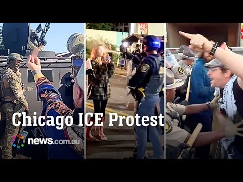 Protesters face off with ICE and State Troopers in Chicago