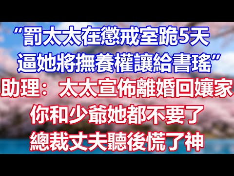 “罰太太在懲戒室跪5天,逼她將撫養權讓給書瑤”,助理:太太宣佈離婚回孃家,你和少爺她都不要了,總裁丈夫聽後慌了神