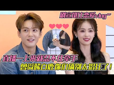 没人跟我说他俩直播这么好嗑呀！一上来就忍不住牵手，曾舜晞白鹿你们俩别太猖狂了！