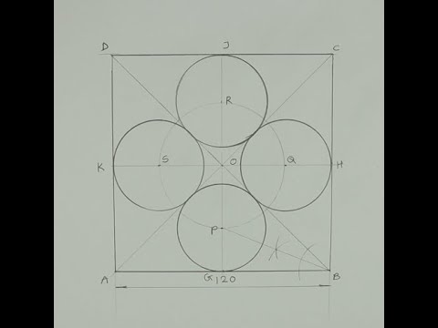 How to draw four equal circles inside a square touching one side and other two circles. - TD - ED