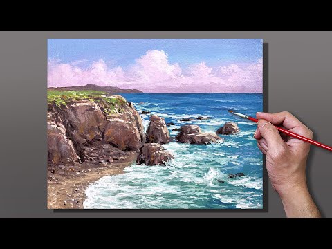 Acrylic Painting Cliff Rocks Seascape