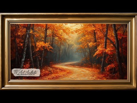 Frame TV Art | Tranquil Fall Forest Scene Winding Path | Fall Art Screensaver with Frame | TV Art