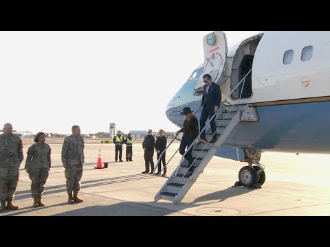 Pete Hegseth arrives at Space Coast Regional Airport in Titusville, Florida