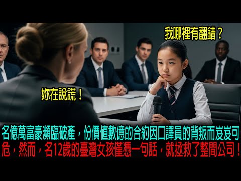 [海外感人故事]  名億萬富豪瀕臨破產，份價值數億的合約因口譯員的背叛而岌岌可危，然而，名12歲的臺灣女孩僅憑一句話，就拯救了整間公司！｜感人的故事｜有聲書｜AI故事