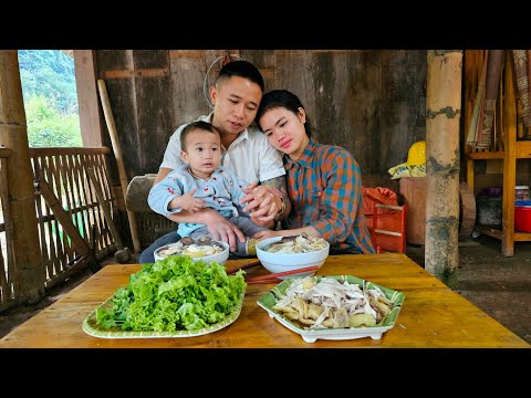 "Hung helps with everything on the farm - Thuy Harvesting White Radishes to sell at the market".