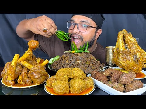 SPICY MUTTON CURRY, MUTTON KOFTA, MUTTON KABAB, FULL GOAT HEAD CURRY, MUTTON BOTI WITH RICE EATING