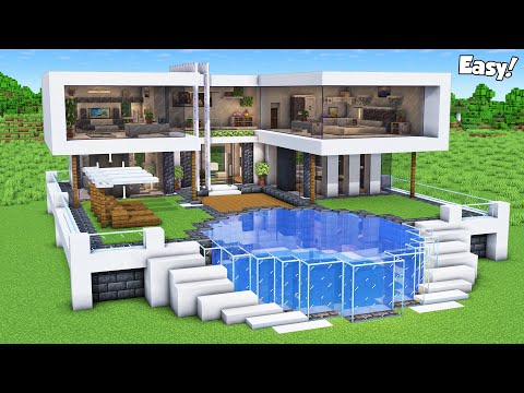 Minecraft: How to Build a Modern House Tutorial (Easy to Follow) #89 - Interior in Description!