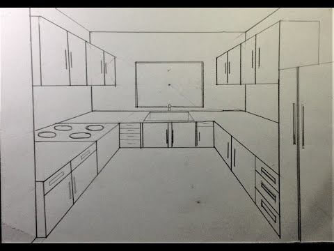 How To Draw Kitchen Set in One Point Perspective