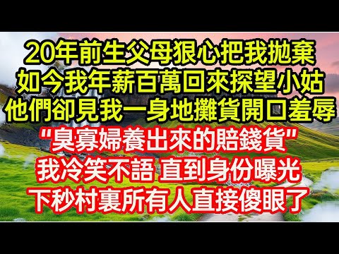 20年前生父母狠心把我拋棄，如今我年薪百萬回來探望小姑，他們卻見我一身地攤貨開口羞辱：“臭寡婦養出來的賠錢貨”。我冷笑不語 直到身份曝光，下秒村裏所有人直接傻眼了..#命運的相遇#為人處世#生活故事●