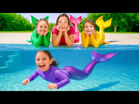 Kid turned into a Mermaid at the Swimming Pool! Summer Stories