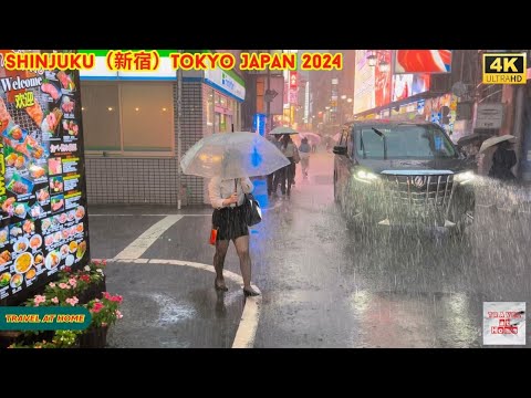 【4k hdr】 3 Hours Heavy Rain Walk in Shinjuku（新宿）Tokyo Japan | Relaxing Natural City ambience