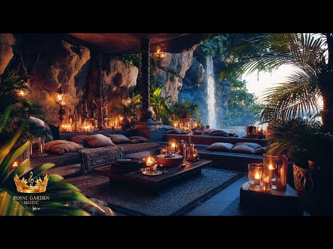 Relaxing Jazz Music • Deep Healing Vibes • Night Paradise with Fire&Waterfall Ambience -528Hz 963Hz