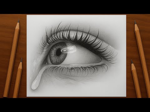 Realistic Eye Drawing with Pencil | Hyperrealism Tear Drop Sketch Tutorial