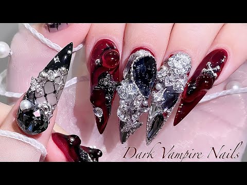 sub) Antique Vampire Nails!🥀🖤/🇰🇷Korean Nails / Extension Nails / Nail Art / Self-Nails / ASMR