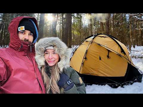Extreme Cold Winter Camping In Canvas Dome Hot Tent (-25°)