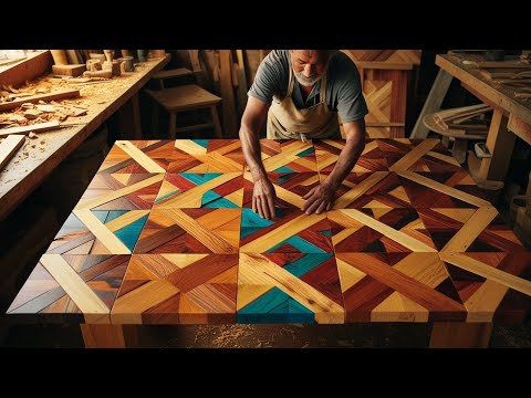 Man Designs Unique Table From Colorful Wood Scraps // Great Idea To Upgrade Your Home