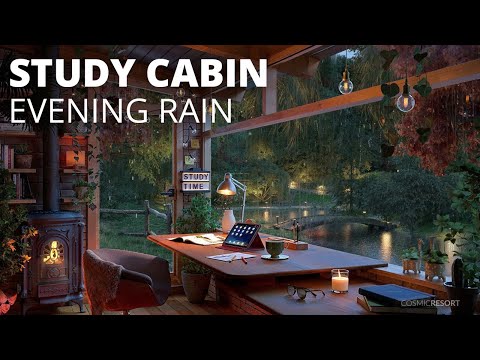 Rain Sounds for Studying - Cozy Cabin Ambience with Gentle Rain & Forest View - Evening Version