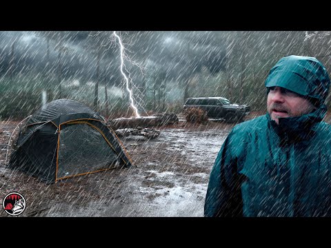 Storm Camping in a Space Age Tent - Flooding Rains with Thunder & Lightning ASMR Camp