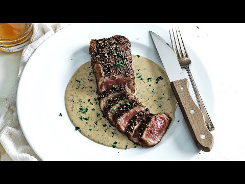 Steak Au Poivre Recipe - Peppered Steak with Cognac Cream Sauce