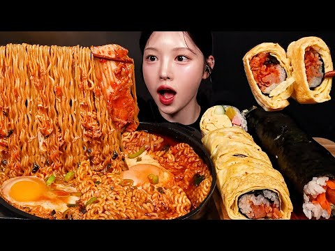 Super Spicy Ramen with Sausage & Egg Gimbap Mukbang ASMR