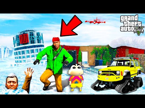 Franklin's House is BURIED in ICE TSUNAMI in GTA 5 | SHINCHAN and CHOP