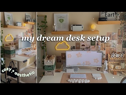 cozy desk makeover🌿🖥️ my *dream* desk setup, HUGE amazon haul, *pinterest* inspired!