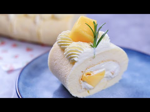 Melt-in-your-mouth Mango Roll Cake，reveal the secret of no cracking