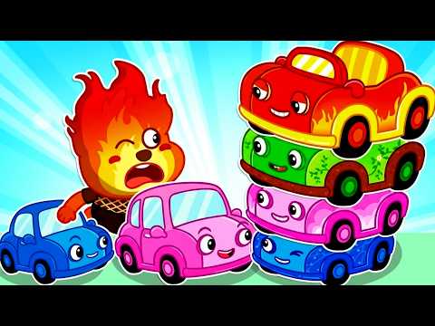 Five Little Cars Song 💖 | Fire Truck, Police Car, Ambulance🐻| Bearee Nursery Rhymes