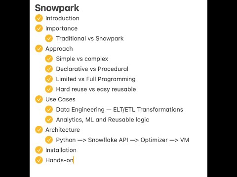 Snowflake Topic 5 | SnowPark #snowflake #sql #dataengineering #python #pythonprogramming