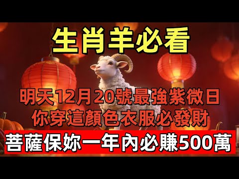 生肖羊必看，明天12月20號，農曆十一月初一是「最強紫微日」，你的偏財旺，你穿這顏色衣服必發財！菩薩保妳一年內必賺500萬，全家好運連旺一整年！#玄运生肖#屬相運勢#生肖#家運#手寫#生肖運勢的那些事