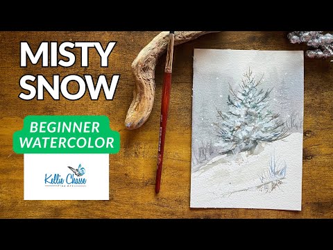 Easy Beginner Friendly Watercolor Landscape Tree with Winter Snow