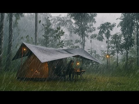 🏕CAMPING IN THE RAIN⛈️RELAXING CAMPING IN HEAVY RAIN FOREST[Soothing sound of rain]