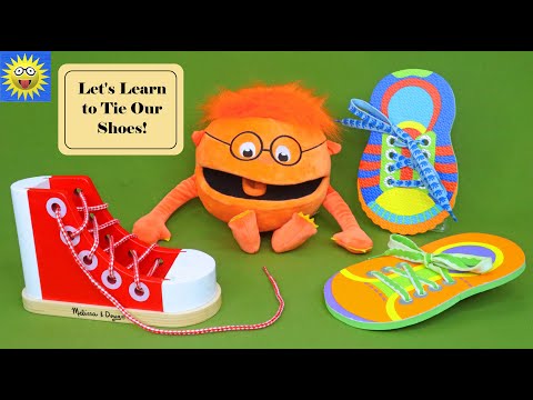 Let's Learn How to Tie Our Shoes! Puppet Toys and Learning for Toddlers Kindergarten Video for Kids