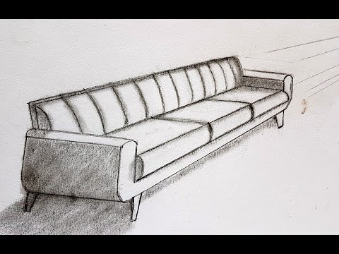 How to draw a sofa in one point perspective