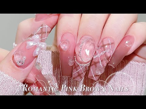 sub) Pink-brown checkered nails!🎀🤎/🇰🇷Korean nails / Unboxing nail supplies!📦/ Nail tutorial / asmr