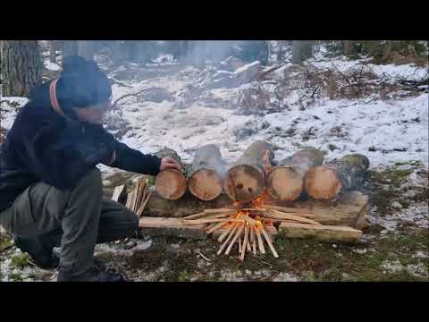 Making a Siberian log fire, the second best log fire:-)