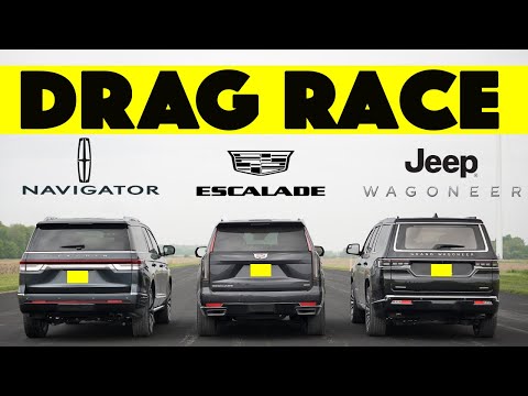 Jeep Grand Wagoneer vs Cadillac Escalade vs Lincoln Navigator. Drag and Roll Race.