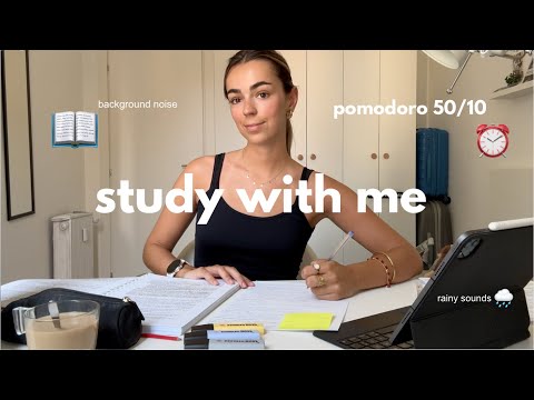 3h study with me | pomodoro 50/10 || background and rain sounds