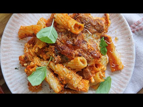 Baked Rigatoni with Blush Roasted Pepper Sauce Recipe - Laura Vitale