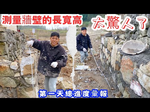 第一天總進度彙報，測量牆壁的長寬高，太驚人了，師傅們第一天就有的結果，預估兩天半就完成