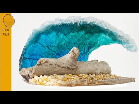 Driftwood on Beach and Resin Wave Sculpture. 🌊🌊