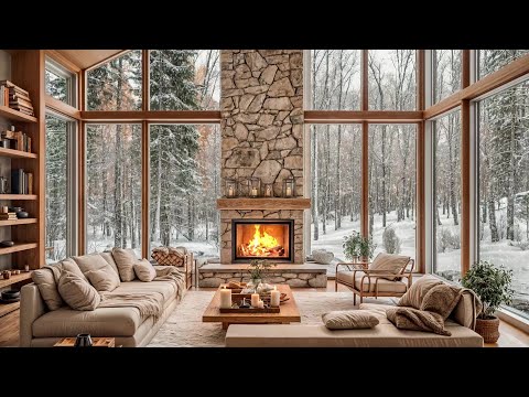 Cozy Fireplace & Falling Snow Ambience in Rustic Cabin for Deep Sleep & Stress Relief