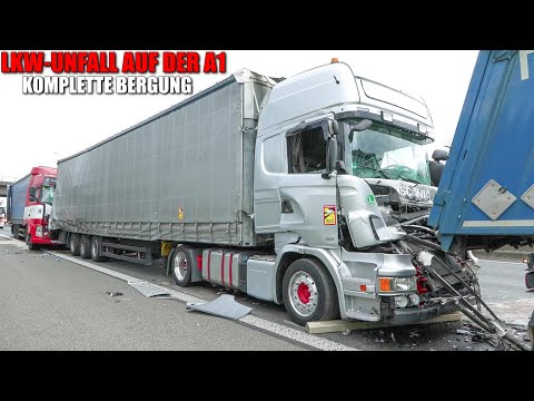 [SCHWERER LKW-UNFALL AM STAUENDE!] - 4 Lastwagen beteiligt ~ Komplette Bergung der zerstörten LKW -