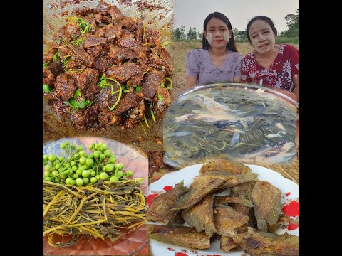 အမိုးလက်ရာ ငါးပြေမကြော်ချက်,ငါးခူချဥ်ပေါင်ရွက်ဟင်းချို,ငါးပိရည်တို့စရာနဲ့ ထမင်းစားမြိန်😋