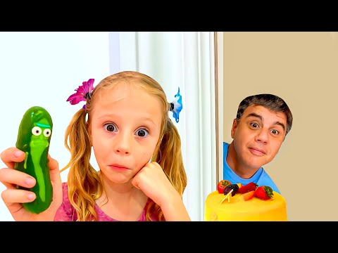 Nastya distracts dad with a magic wand