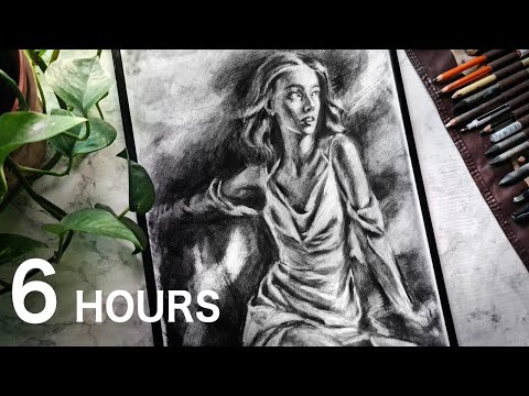 [ASMR No Talking] 6 Hours of Drawing with Charcoal Pencils