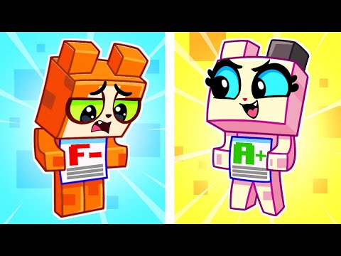 Minecraft School | Food VS Bad Student | Pink VS Blue | Teamwork Challenge | Purr-Purr Tails