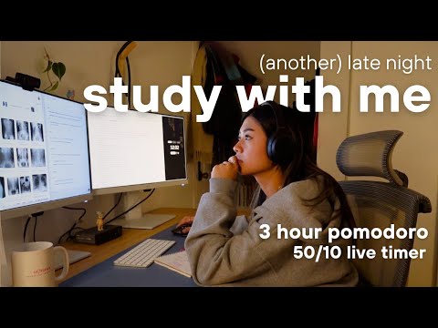 3 HOUR STUDY WITH ME | med school exam, late night studying 🌙 :) 50/10 pomodoro