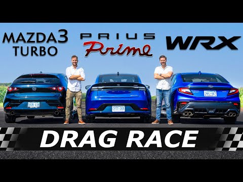2023 Toyota Prius Prime vs Mazda3 Turbo vs Subaru WRX // DRAG & ROLL RACE